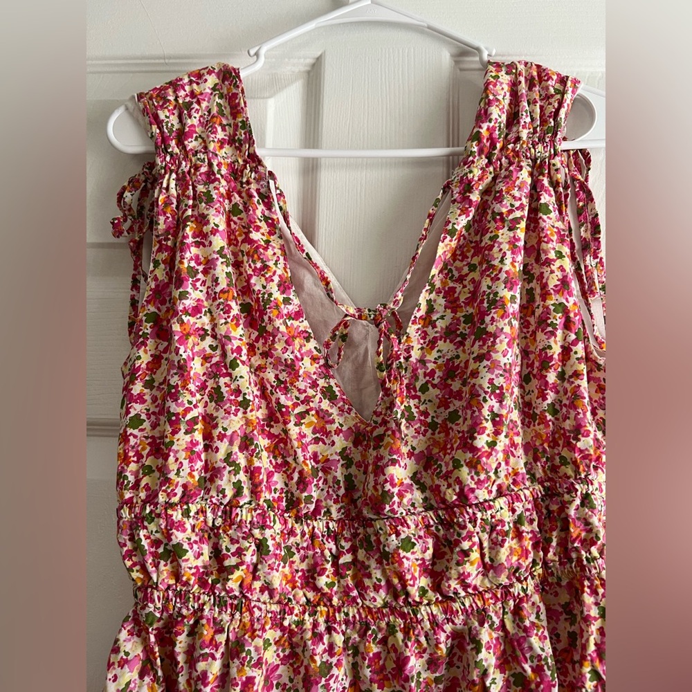 Time & Tru Pink Multicolor Floral Elastic Waist Mini Dress Sleeveless Medium - Picture 9 of 11